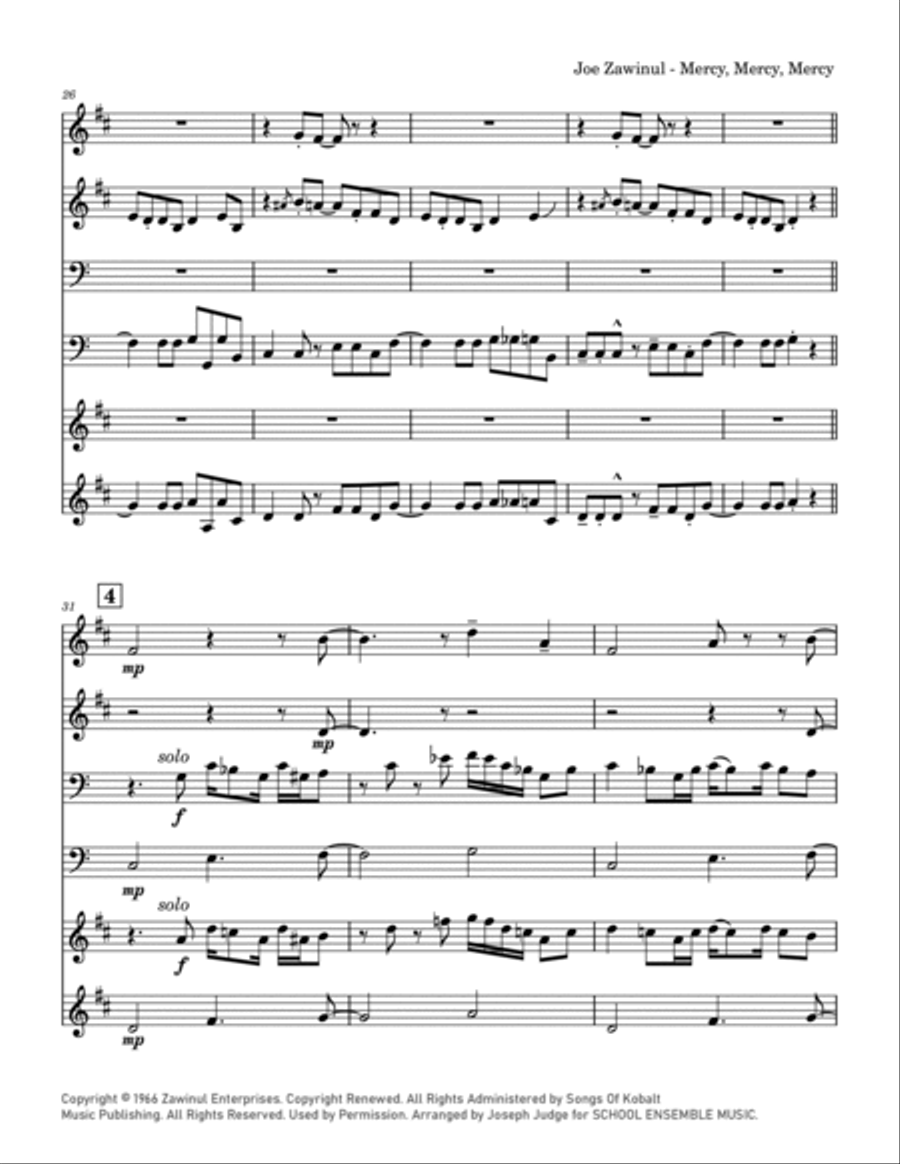 Mercy, Mercy, Mercy Brass Quartet scores gallery preview page 4