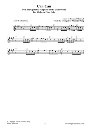 Can Can - (from Orpheus In The Underworld) for Violin or Flute Solo