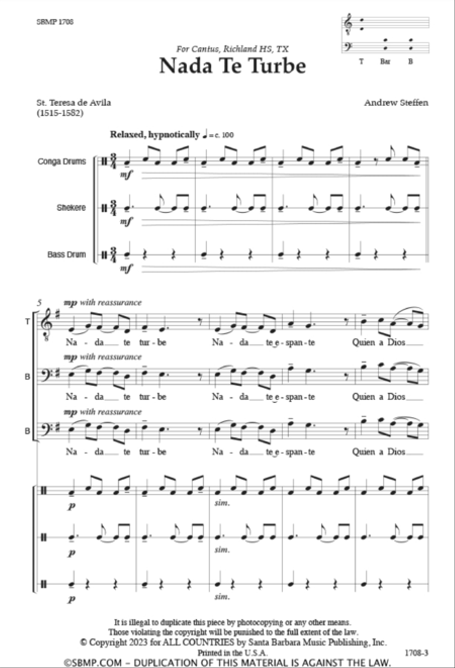 Nada Te Turbe - TBB 3-Part scores gallery preview page 2