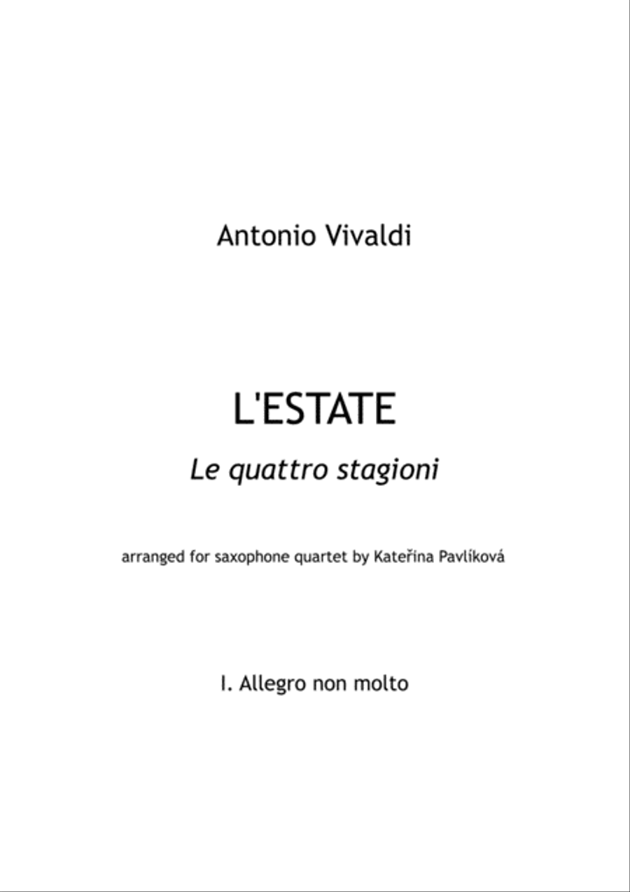 Book cover for A. Vivaldi: Summer from the Four Seasons for Saxophone Quartet, I. Allegro non molto