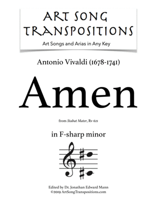 Book cover for VIVALDI: Amen, RV 621 (transposed to F-sharp minor)