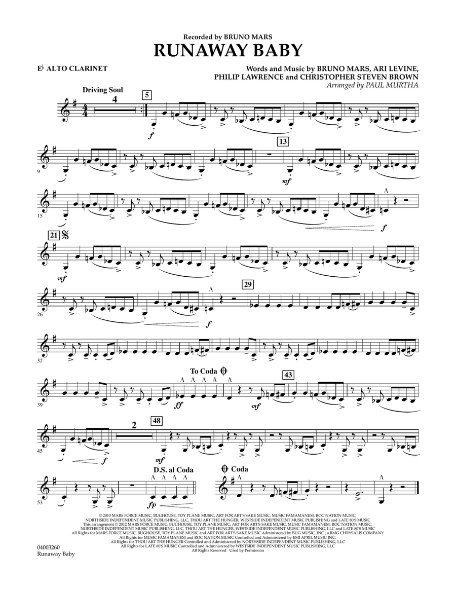 Runaway Baby - Eb Alto Clarinet Concert Band scores gallery preview page 1