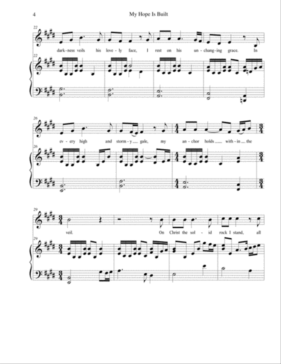 My Hope Is Built on Nothing Less (SOLID ROCK), Medium Voice, arr. Brenda Portman Medium Voice scores gallery preview page 4