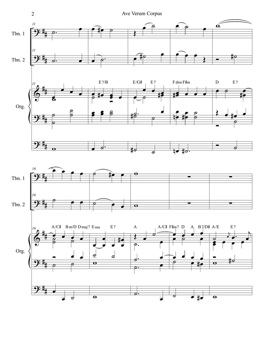 Ave Verum Corpus (Trombone Duet - Organ Accompaniment) Trombone Duet scores gallery preview page 2