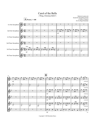 Carol of the Bells (F min) (Saxophone Sextet - 2 Alto, 4 Ten)