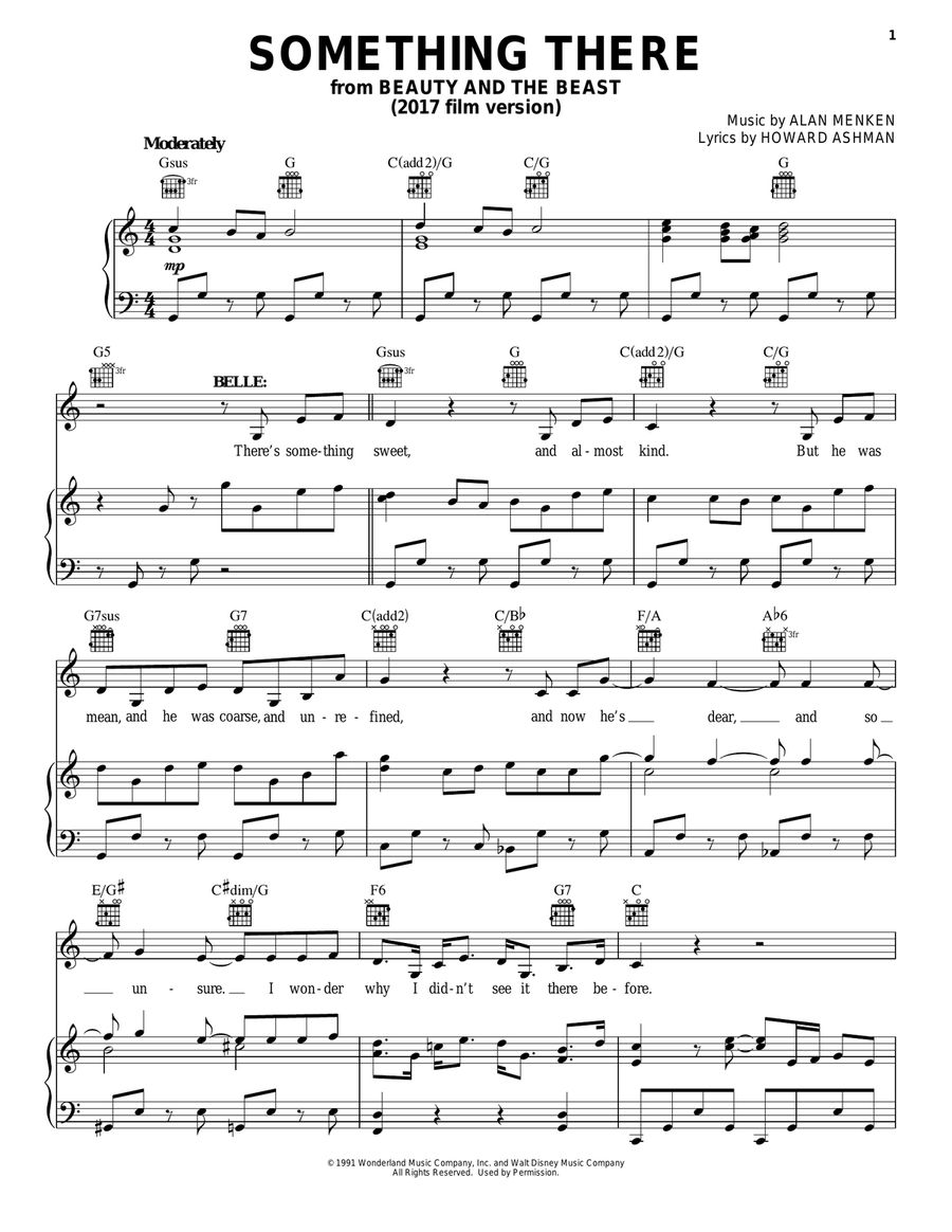 Something There (from Beauty And The Beast) (2017) Piano, Vocal, Guitar scores gallery preview page 1