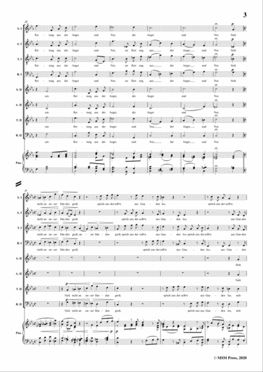 Brahms-Wenn wir in höchsten Nöten sein,Op.110 No.3,for Mixed Chorus&Pno 4-Part scores gallery preview page 5