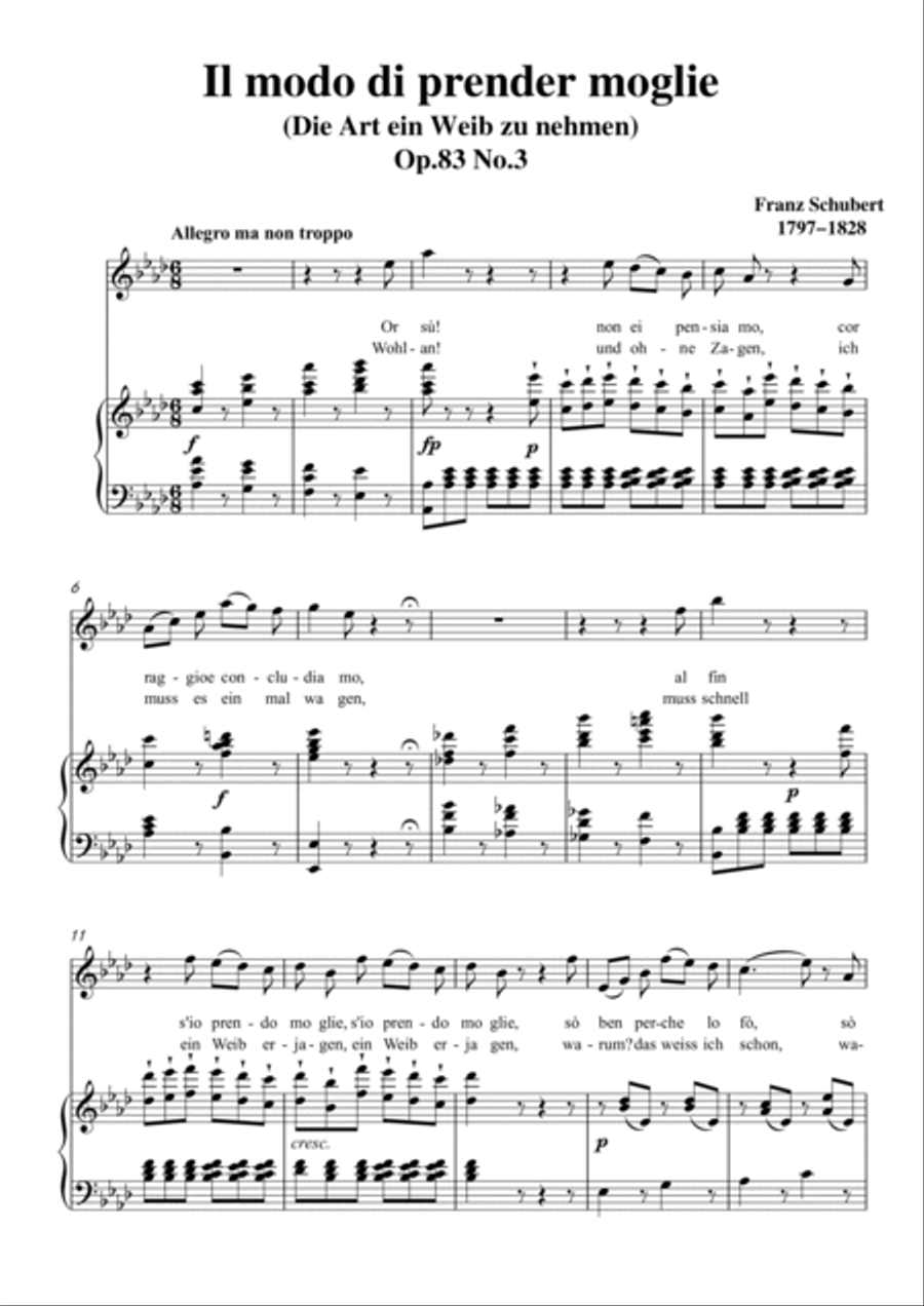 Schubert-Il modo di prender moglie,Op.83 No.3 in bA for Vocal and Piano Voice scores gallery preview page 2