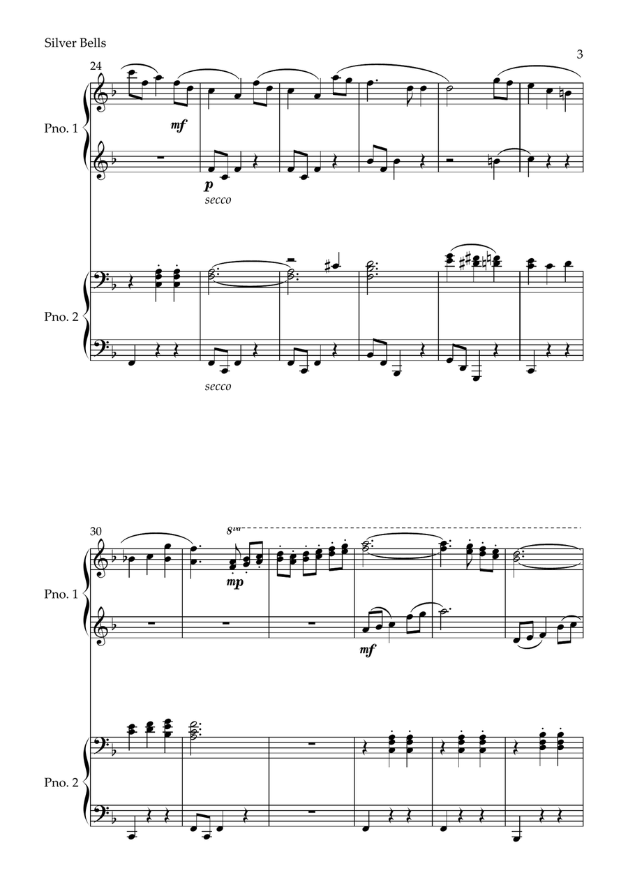 Silver Bells 1 Piano, 4-Hands scores gallery preview page 3