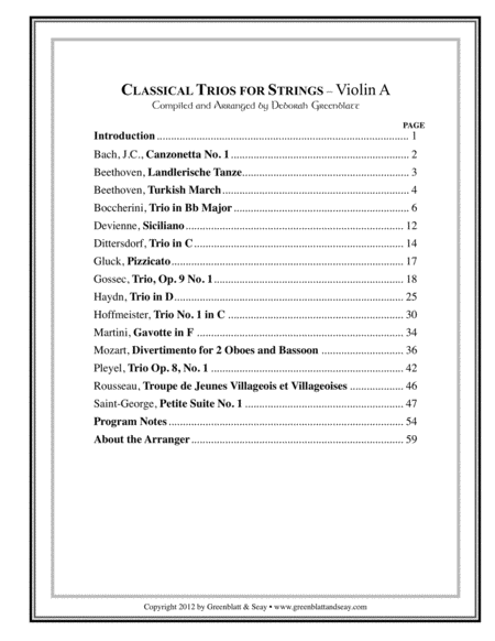 Classical Trios for Strings  Violin, Viola, and Cello (3 books)