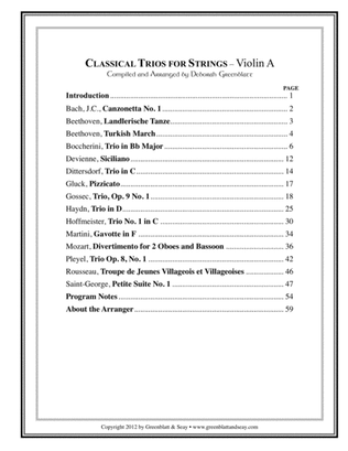Classical Trios for Strings - Violin A, Viola B, and Cello C (3 books)
