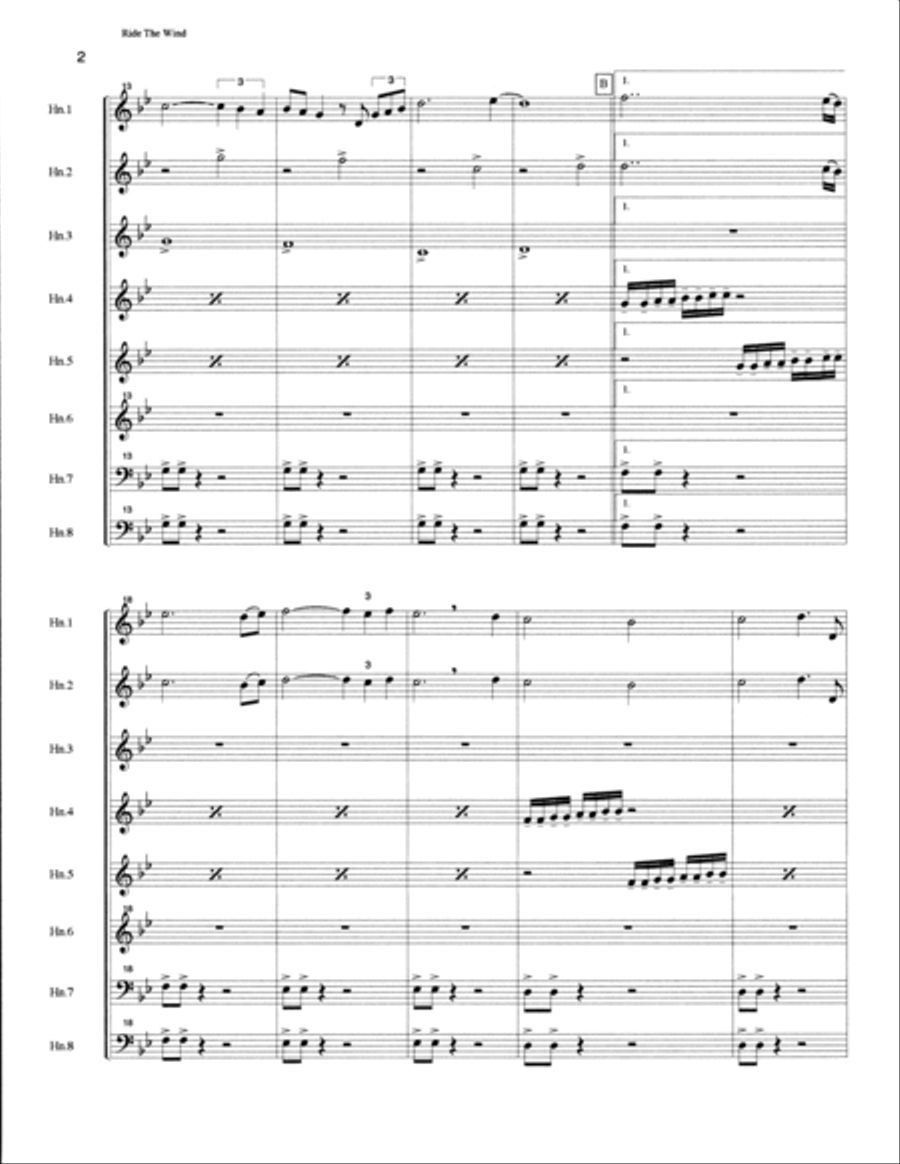 Ride The Wind for French Horn Octet Brass Ensemble scores gallery preview page 2