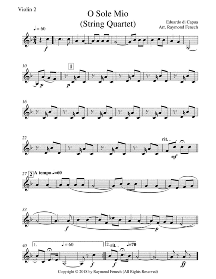 O Sole Mio - String Quartet (2 Violins; Viola and Violoncello) image number null
