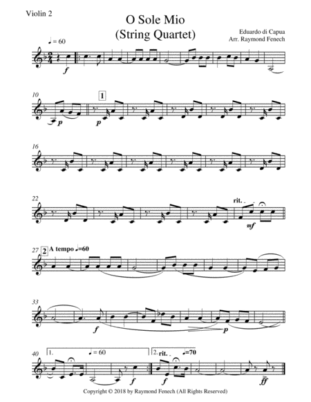 O Sole Mio - String Quartet (2 Violins; Viola and Violoncello) image number null