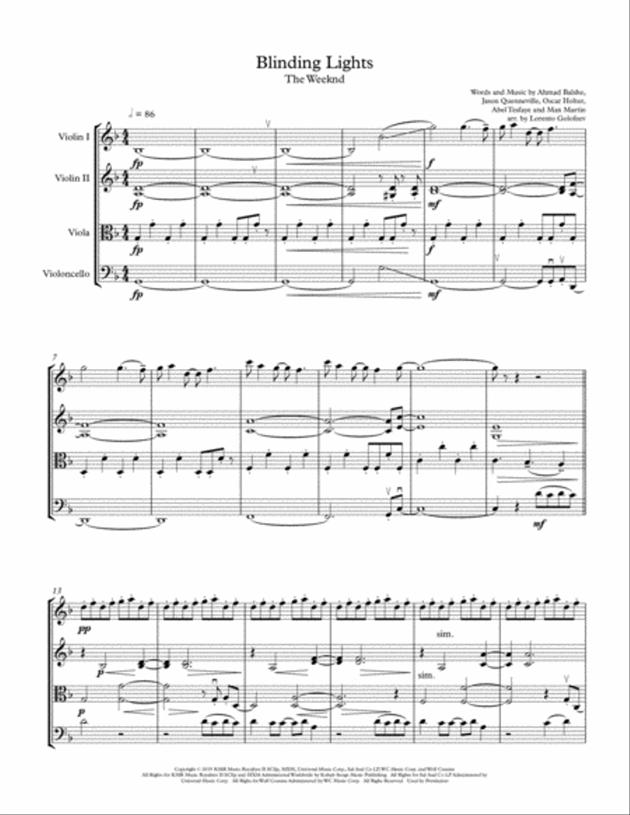 Blinding Lights String Quartet scores gallery preview page 1