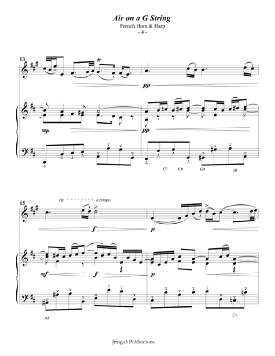 Bach: Air on a G String for French Horn & Harp Chamber Music scores gallery preview page 4
