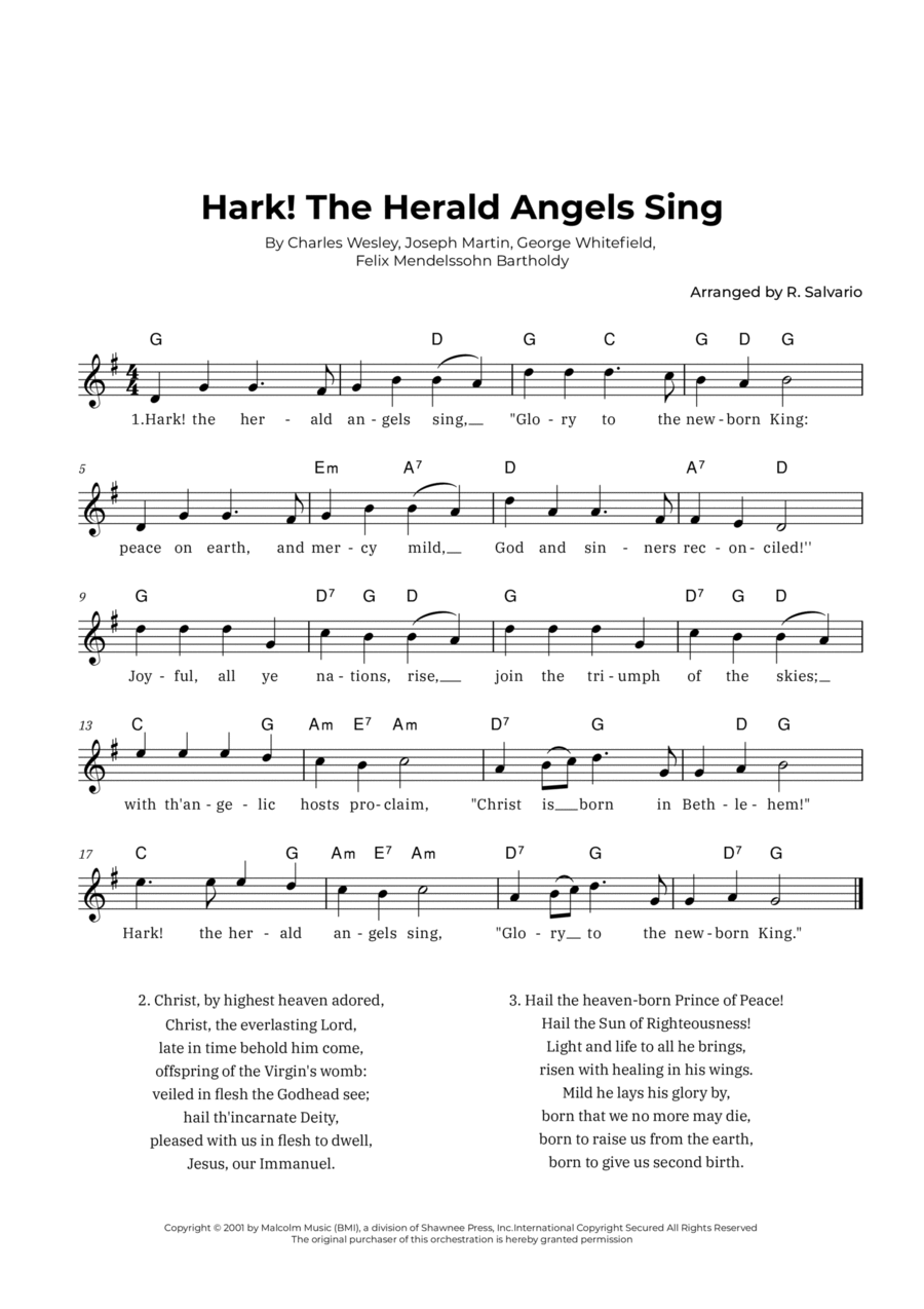 Hark! The Herald Angels Sing (Key of G Major) Piano scores gallery preview page 1