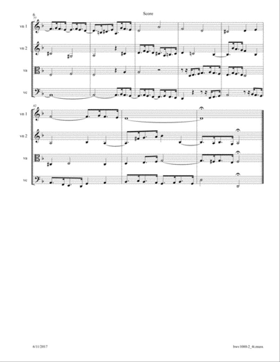 Bach: The Art of Fugue, BWV 1080 Fugue No. 2 arr. for String Quartet String Quartet scores gallery preview page 6