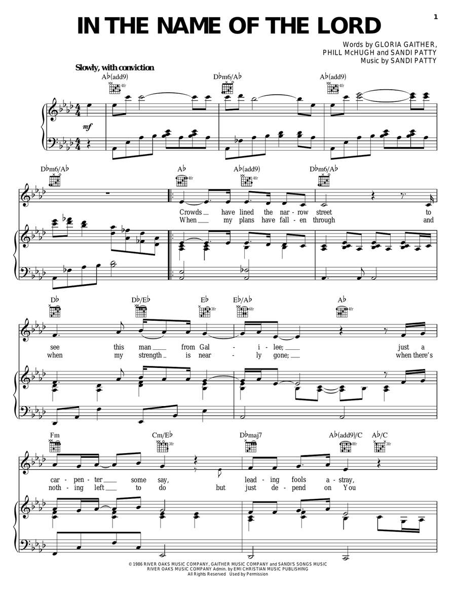 In The Name Of The Lord Piano, Vocal, Guitar scores gallery preview page 1