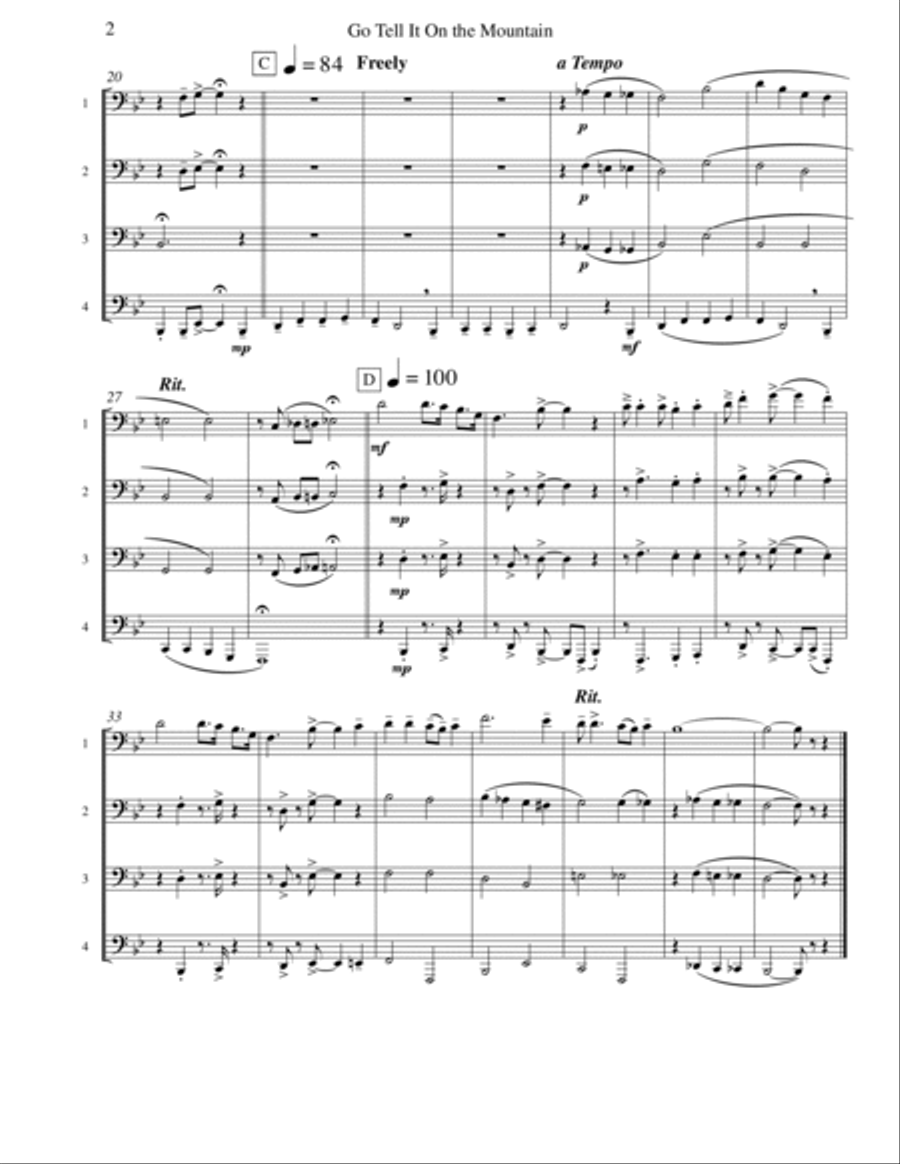 Go Tell It On the Mountain (Tuba Quartet) Brass Quartet scores gallery preview page 2