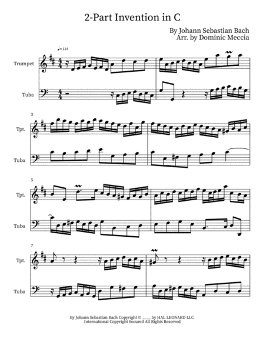 Two-part Invention In C Brass Duet scores gallery preview page 1