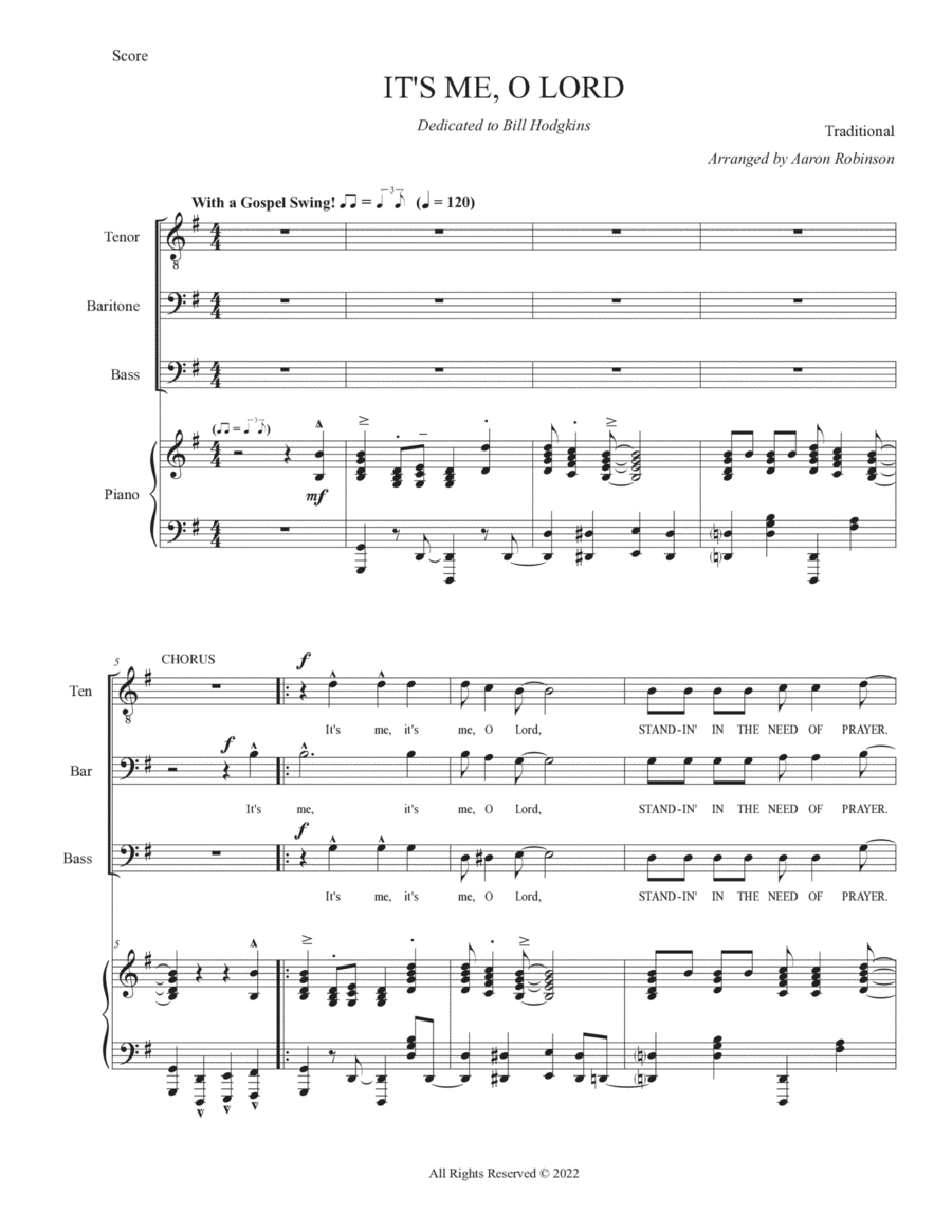 Standing in the Need of Prayer (It's Me, O Lord) TTBB scores gallery preview page 1