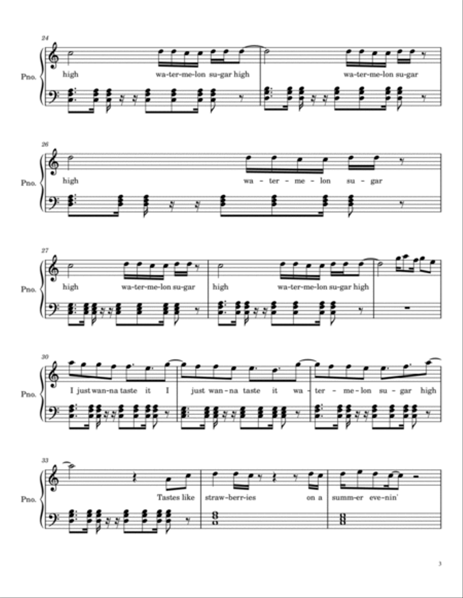 Watermelon Sugar Piano Solo scores gallery preview page 3