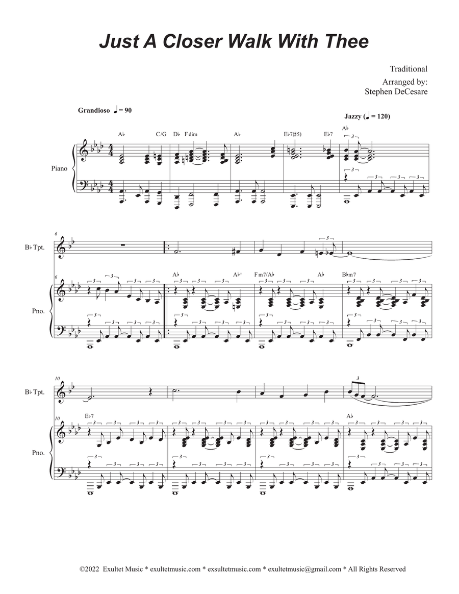 Just A Closer Walk With Thee (Bb-Trumpet solo and Piano) Trumpet Solo scores gallery preview page 1