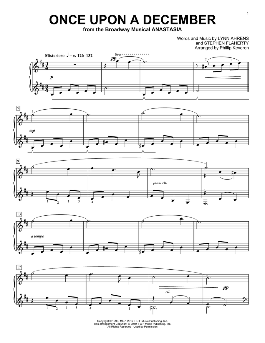 Once Upon A December [Classical version] (from Anastasia) (arr. Phillip Keveren) Piano Solo scores gallery preview page 1