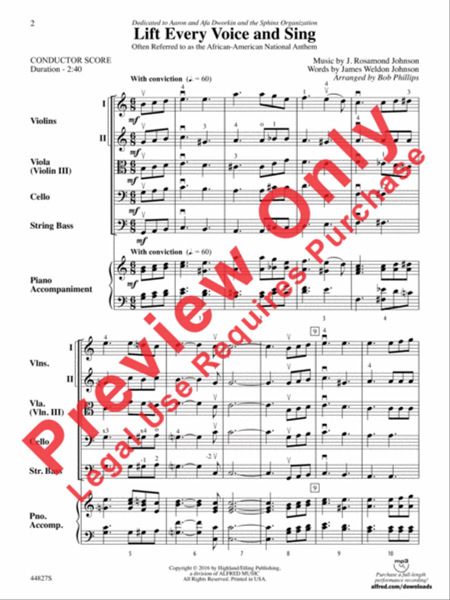 Lift Every Voice and Sing String Orchestra scores gallery preview page 11