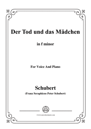 Book cover for Schubert-Der Tod und das Mädchen,Op.7 No.3,in f minor,for Voice&Piano