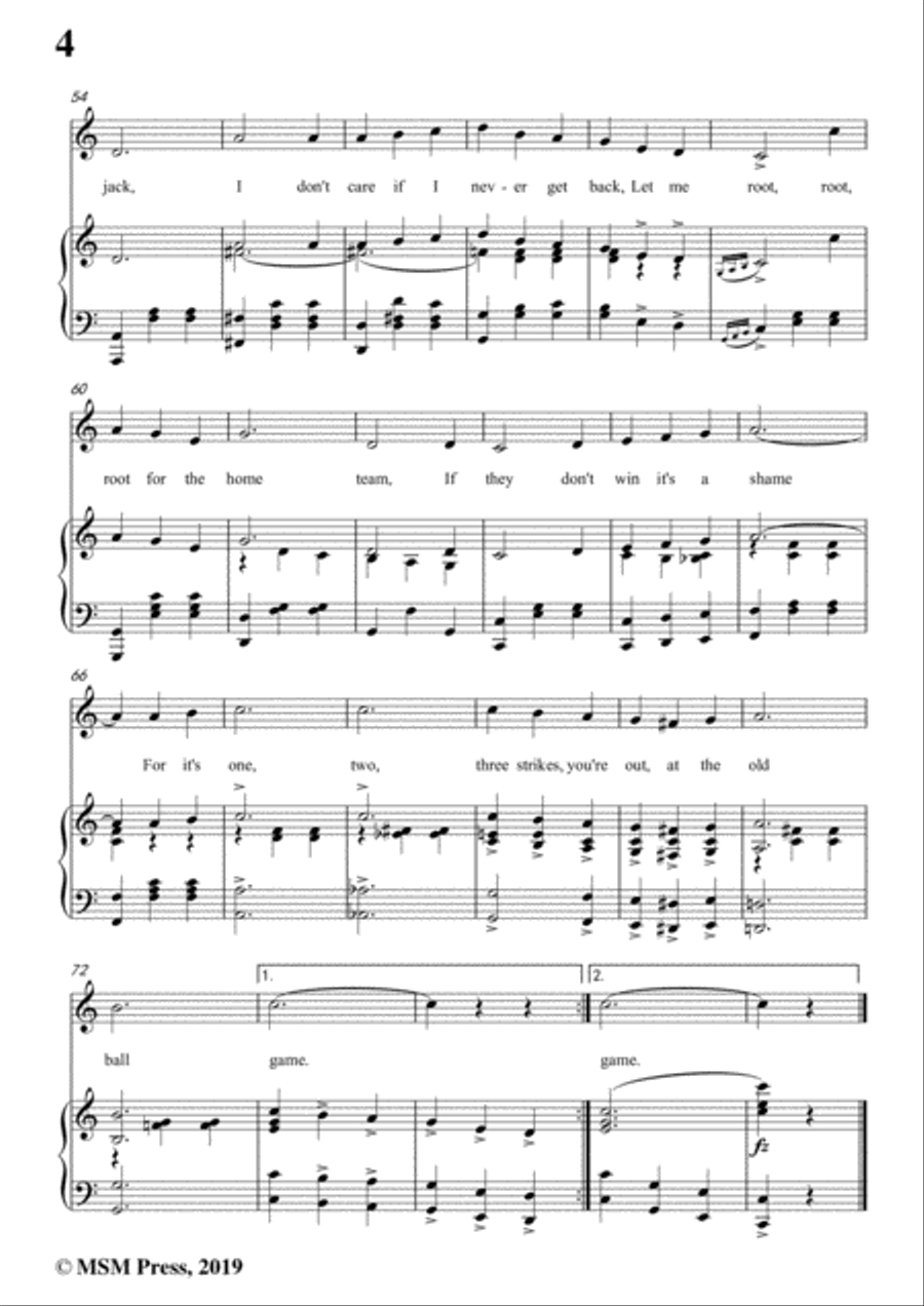 Albert Von Tilzer-Take Me Out To The Ball Game,in C Major,for Voice&Piano Voice scores gallery preview page 6