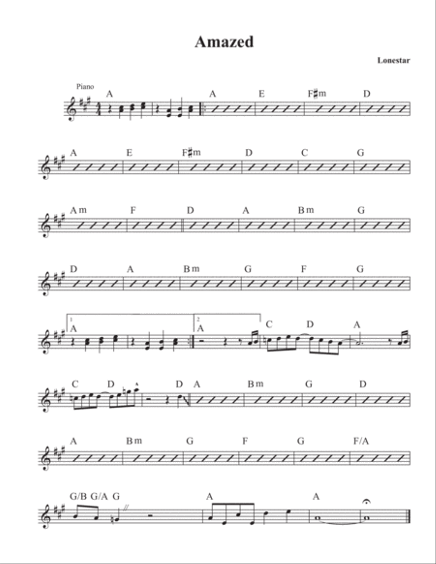 Amazed Piano, Vocal, Guitar scores gallery preview page 1