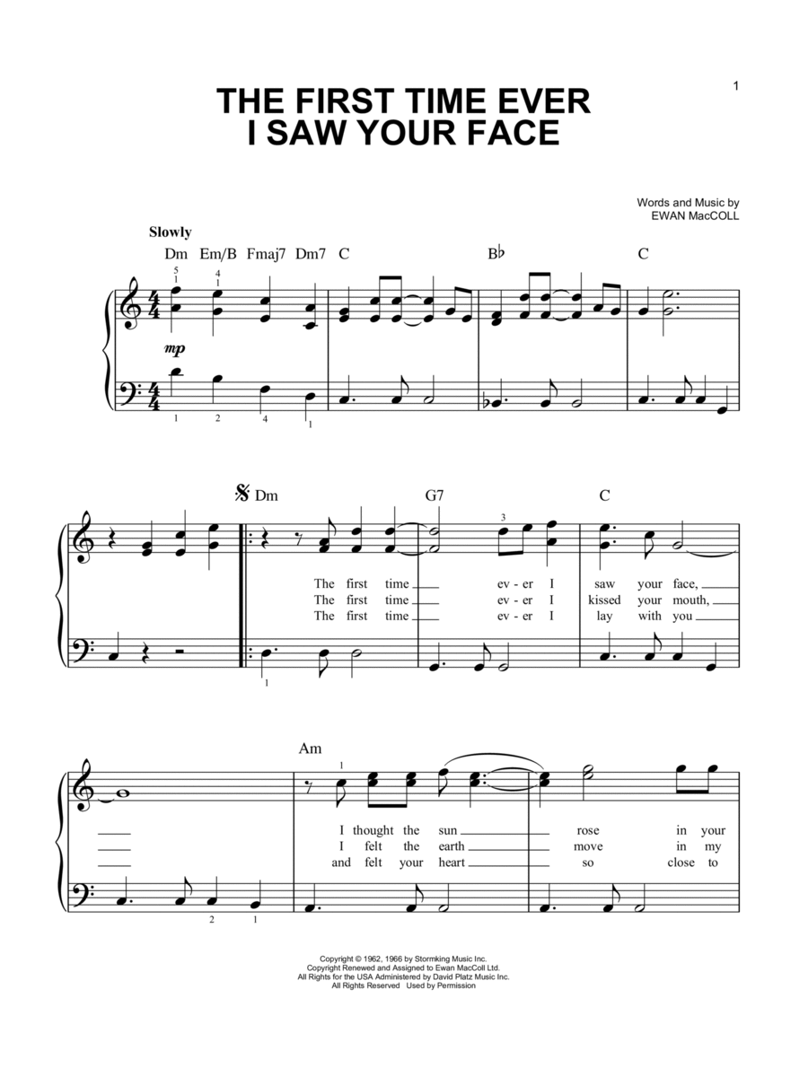 The First Time Ever I Saw Your Face Easy Piano scores gallery preview page 1