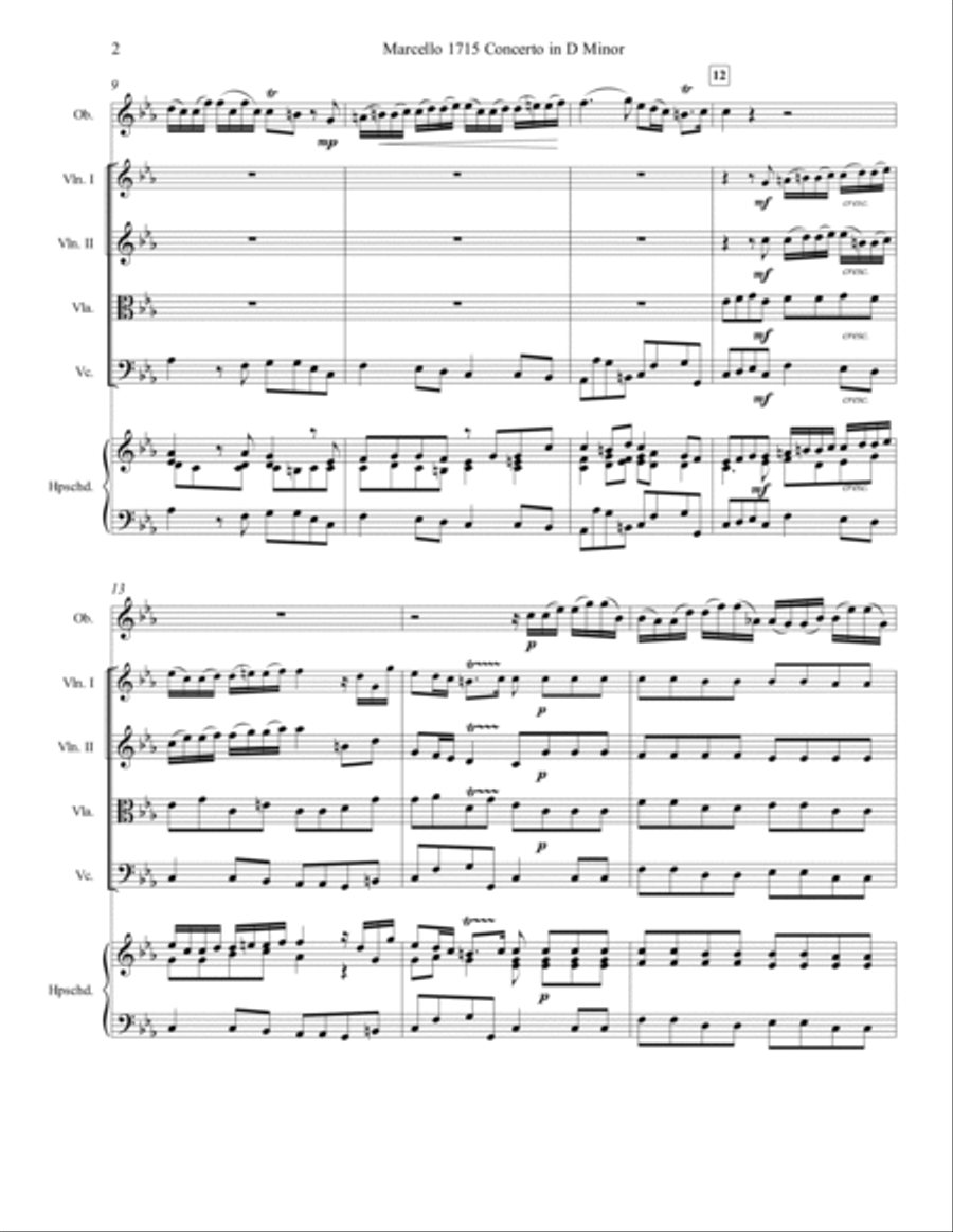 Marcello Oboe Concerto in C Minor Chamber Orchestra scores gallery preview page 2