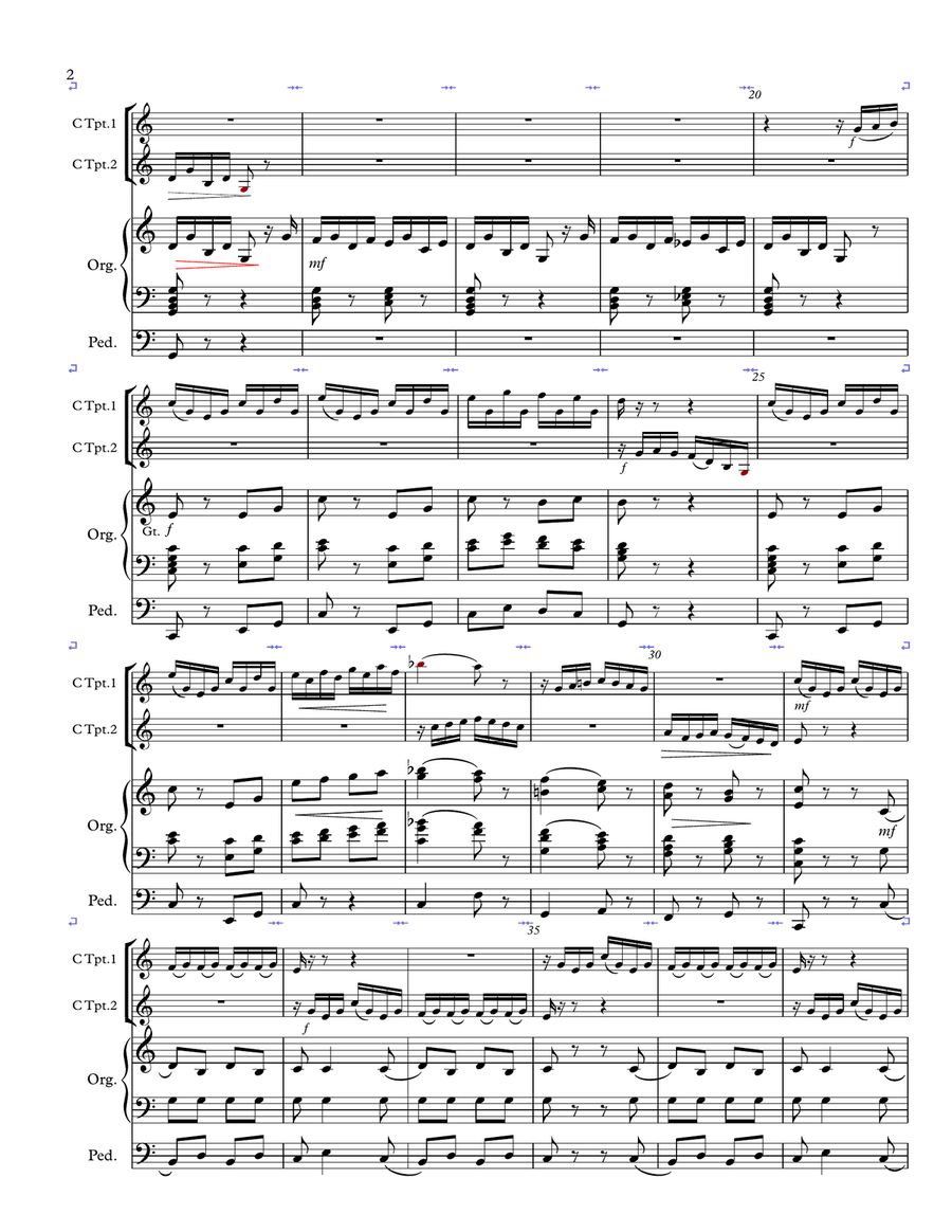 Fanfare in D Jacques Lemmens for Two Trumpets and Organ Trumpet Duet scores gallery preview page 3