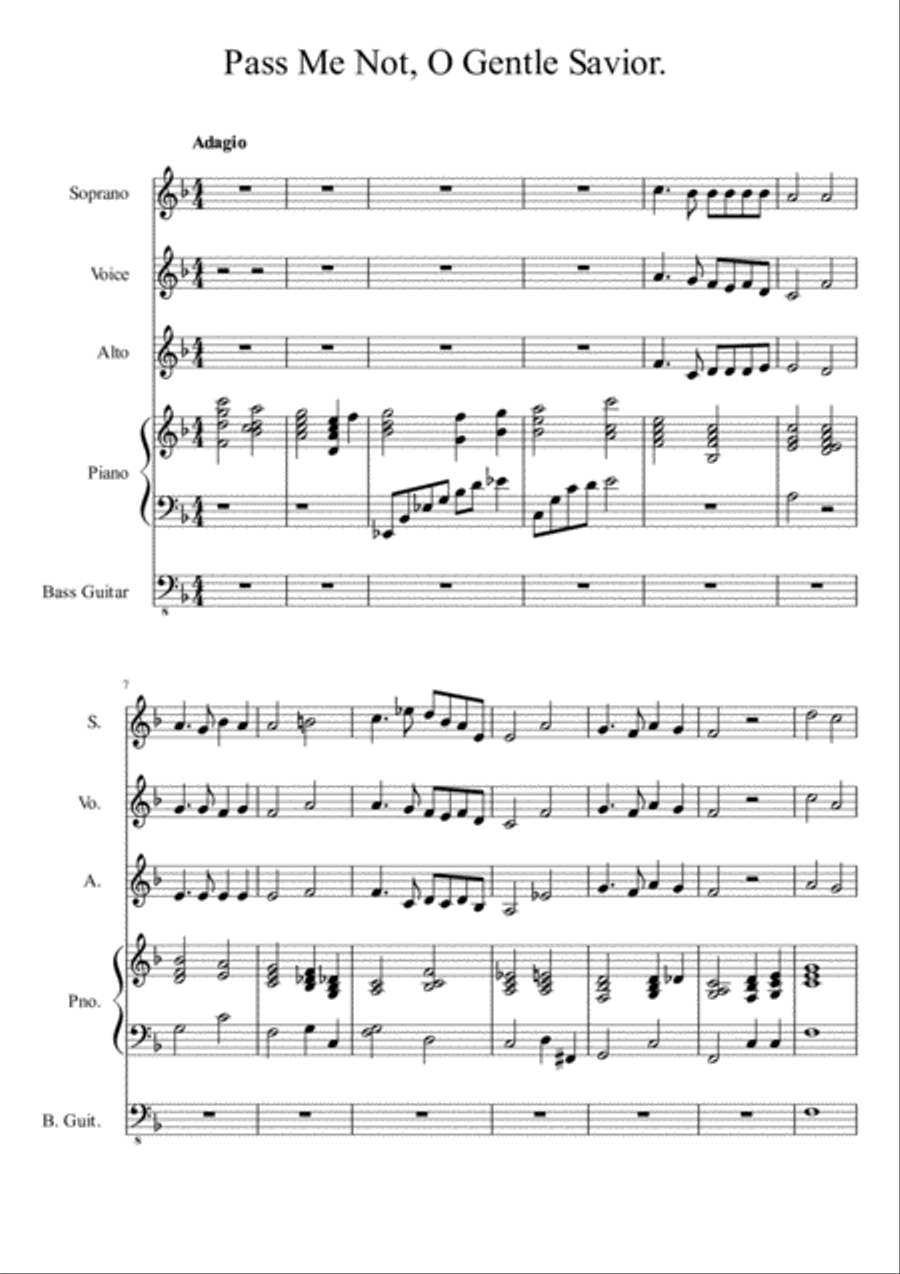 Pass me not my gentle Savior Piano, Vocal, Guitar scores gallery preview page 1