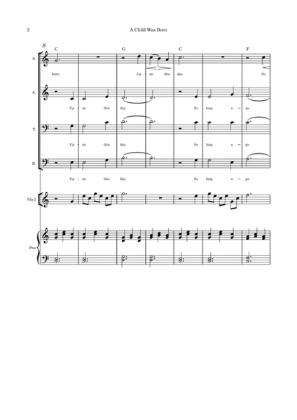A Child Was Born (Christmas) - SATB violin and piano with parts included image number null