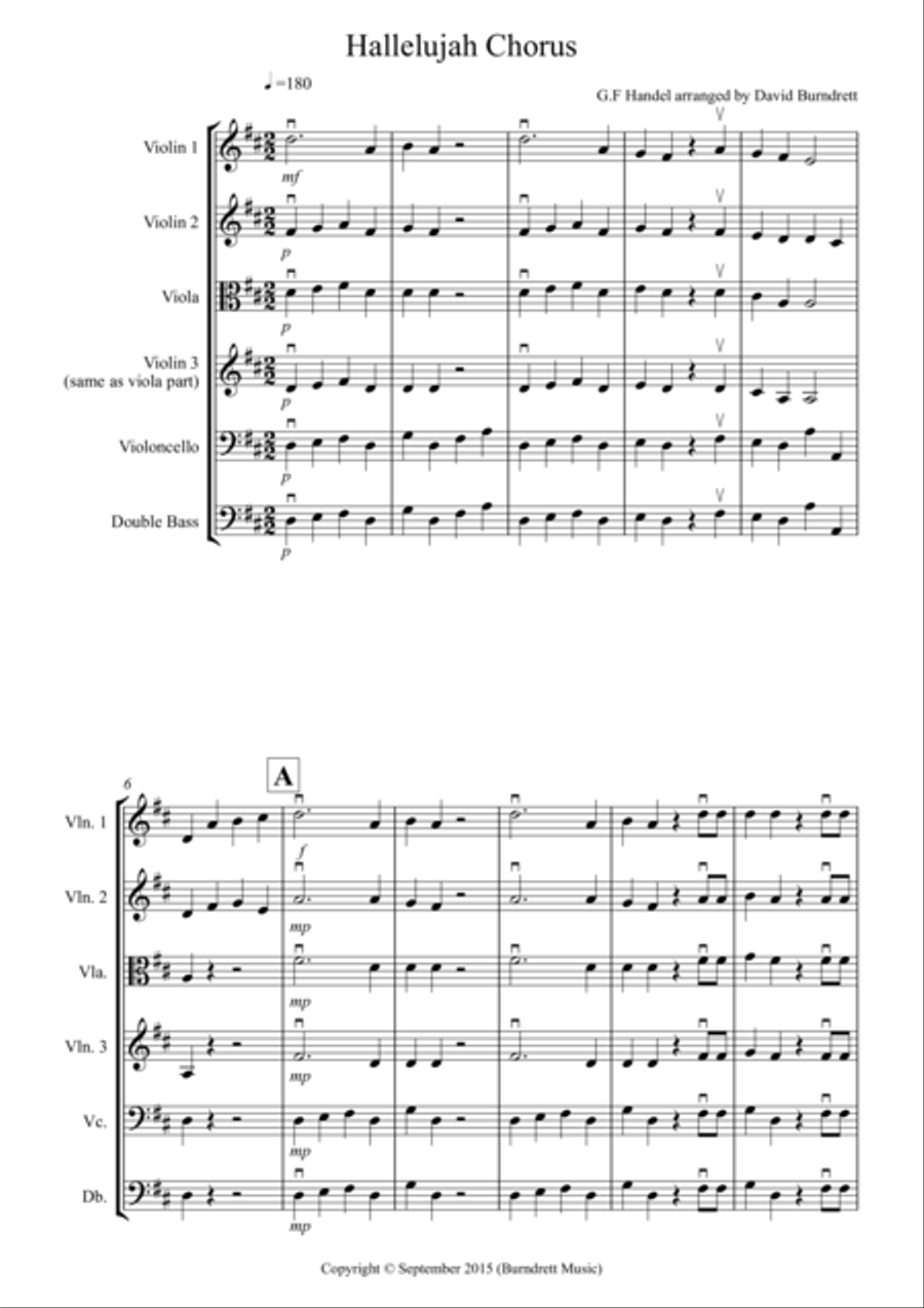 Hallelujah Chorus for String Orchestra String Quartet scores gallery preview page 1