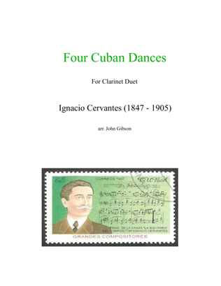 Book cover for 4 Cuban Dances by Cervantes for clarinet duet