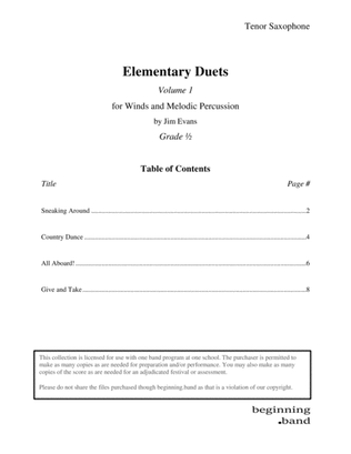 Book cover for Elementary Duets, Volume 1, for Tenor Saxophone