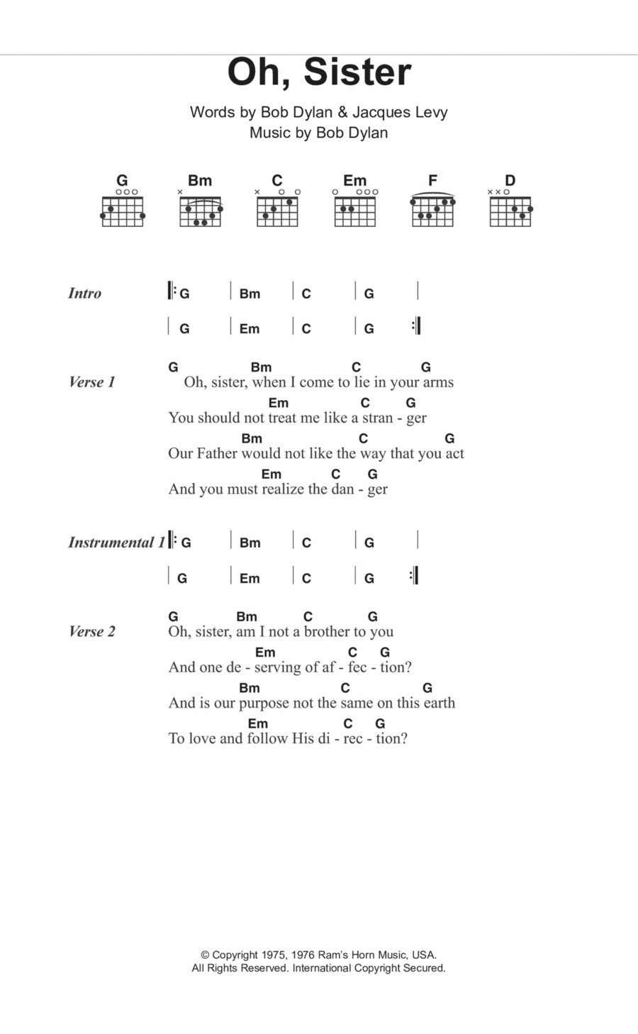Oh, Sister Acoustic Guitar scores gallery preview page 1