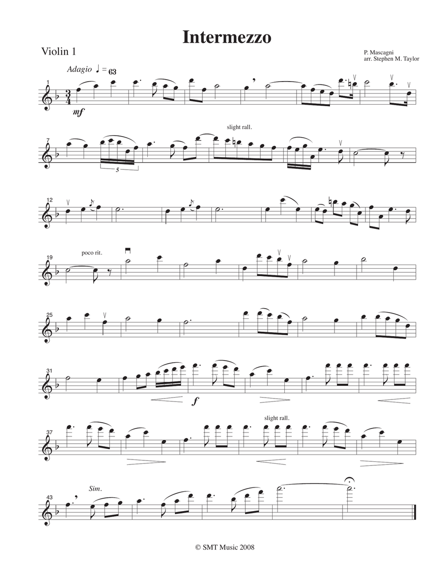 Intermezzo Mascagni (String Orchestra, string quintet) String Orchestra scores gallery preview page 1