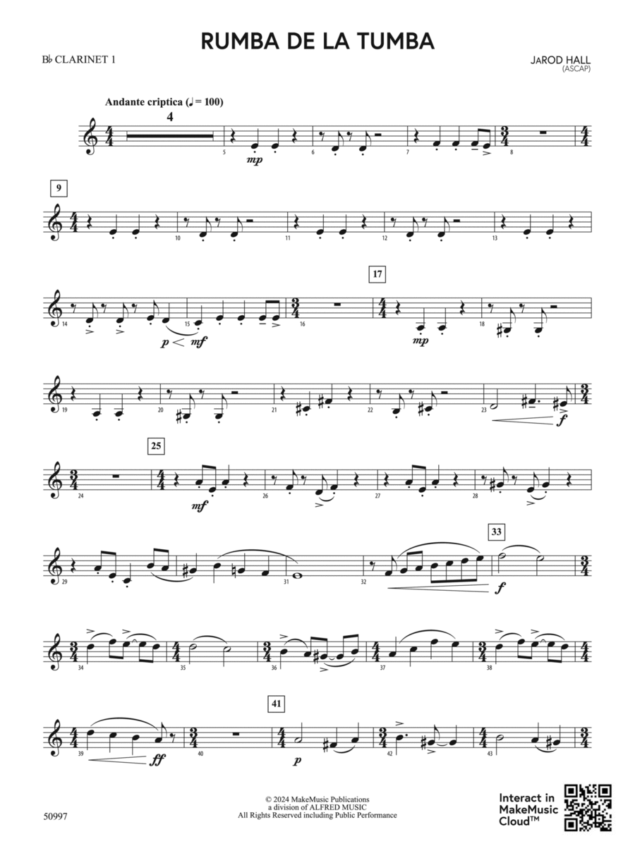 Rumba de la Tumba: 1st B-flat Clarinet Concert Band scores gallery preview page 1