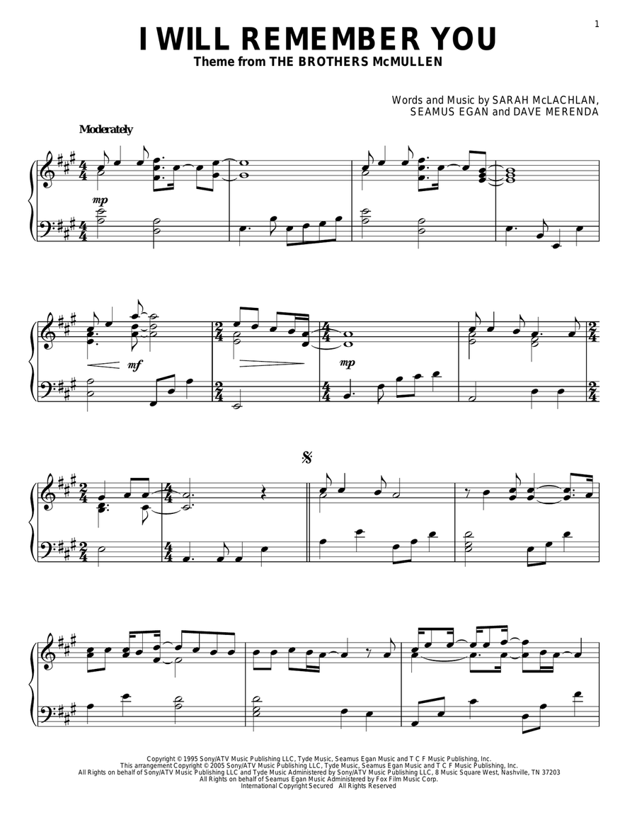 I Will Remember You I Will Remember You Piano Solo scores gallery preview page 1