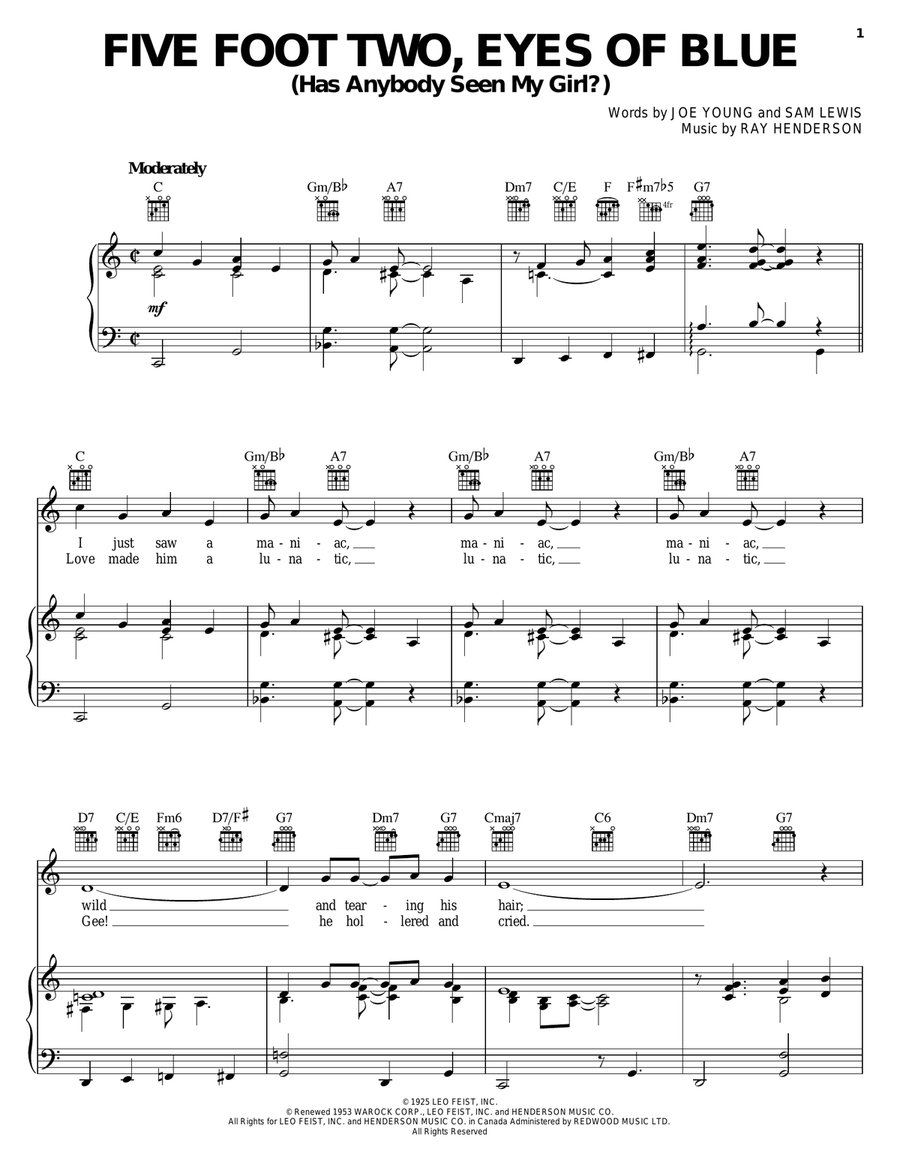 Five Foot Two, Eyes Of Blue (Has Anybody Seen My Girl?) Guitar scores gallery preview page 1