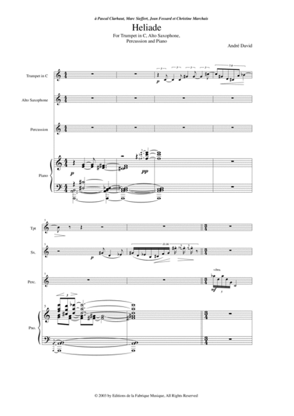 André David: Héliade for C trumpet, alto saxophone, piano and percussion