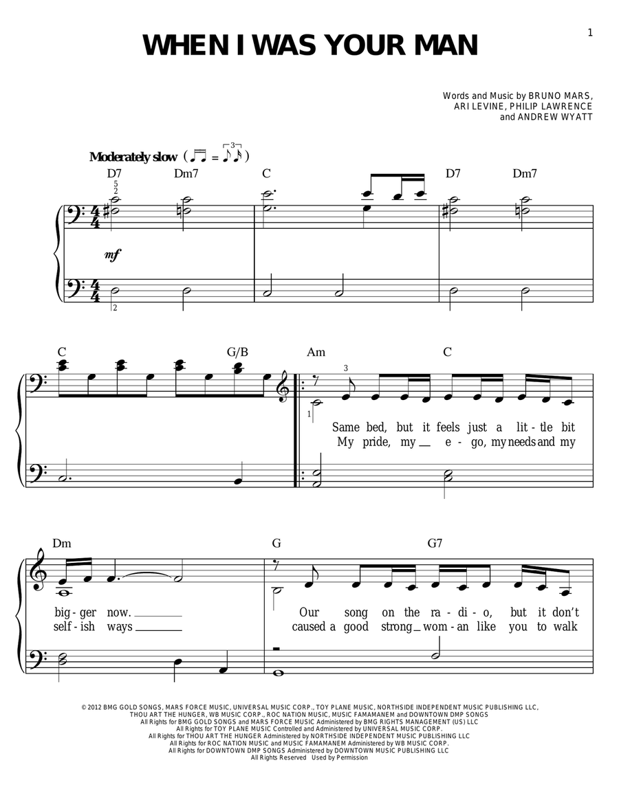 When I Was Your Man Easy Piano scores gallery preview page 1