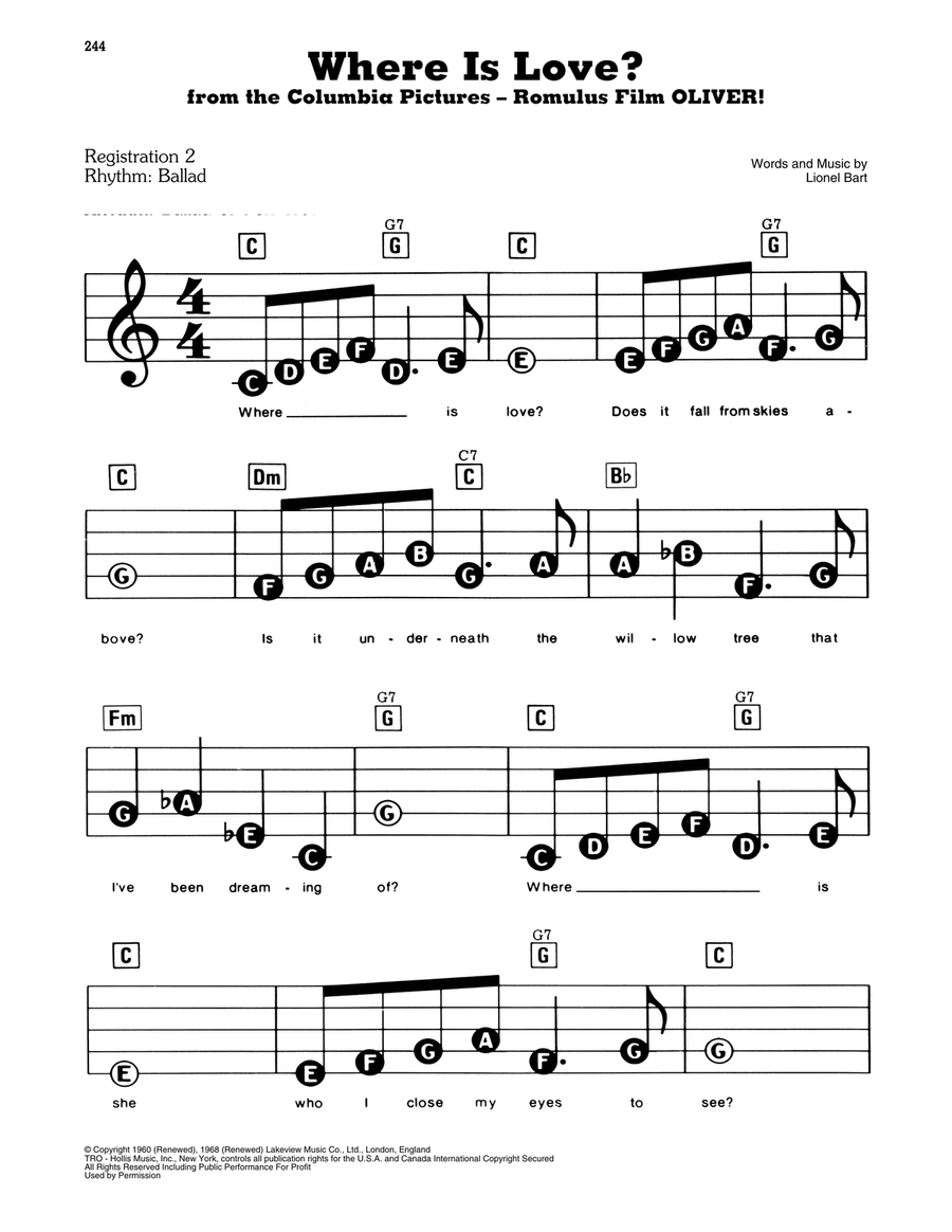Where Is Love? (from Oliver) Electronic Keyboard scores gallery preview page 1