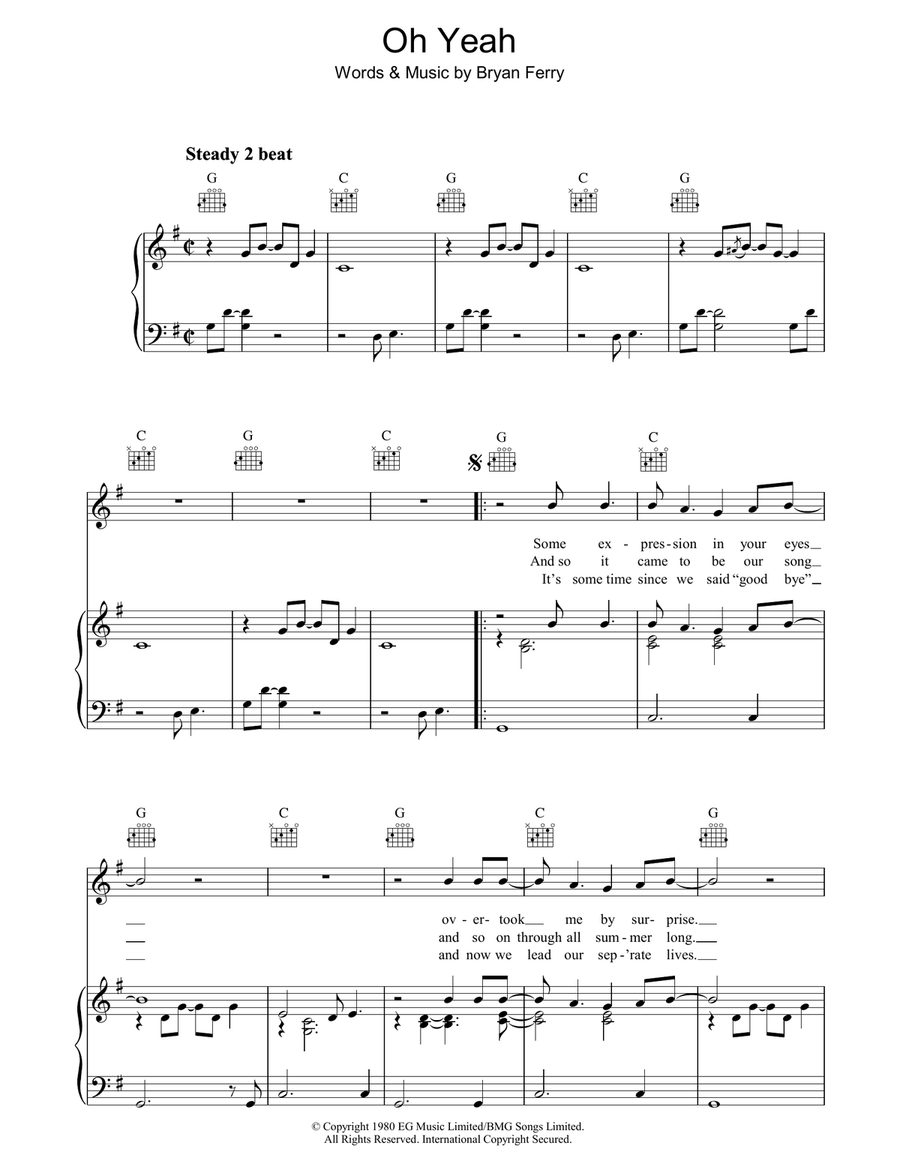 Oh Yeah Oh Yeah Piano, Vocal, Guitar scores gallery preview page 1